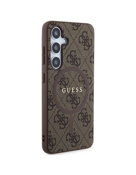 Etui Guess 4G Collection Leather Metal Logo MagSafe na Samsung Galaxy S24 - brązowe Etui Guess 4G Collection Leather Metal Logo MagSafe na Samsung Galaxy S24 - brązowe