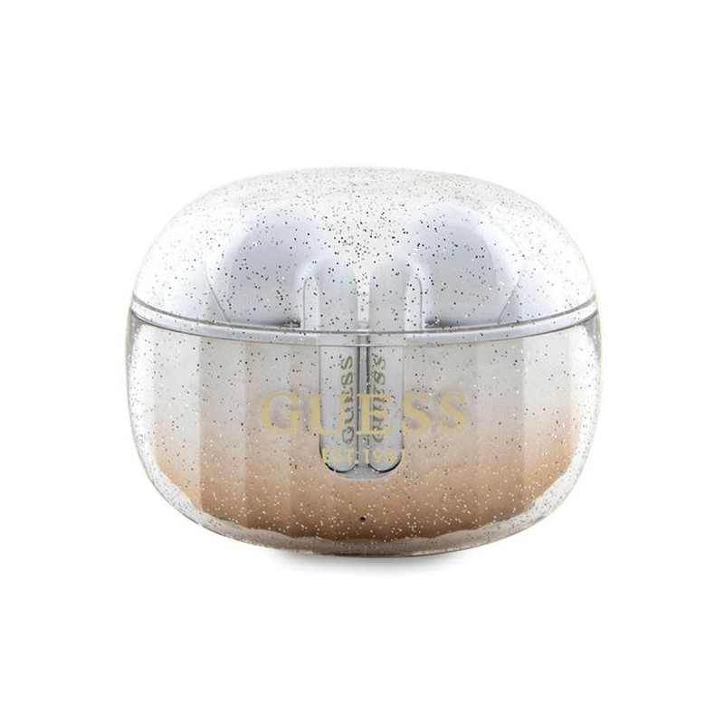 Słuchawki Bluetooth TWS Guess Glitter Gradient ze stacją dokującą - złote Słuchawki Bluetooth TWS Guess Glitter Gradient ze stacją dokującą - złote