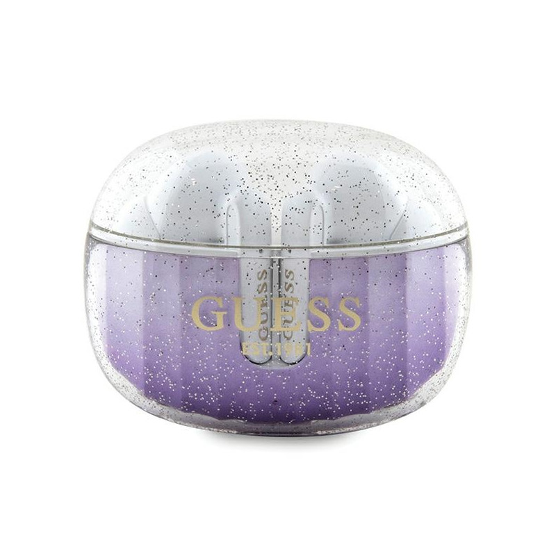 Słuchawki Bluetooth TWS Guess Glitter Gradient ze stacją dokującą - fioletowe Słuchawki Bluetooth TWS Guess Glitter Gradient ze stacją dokującą - fioletowe