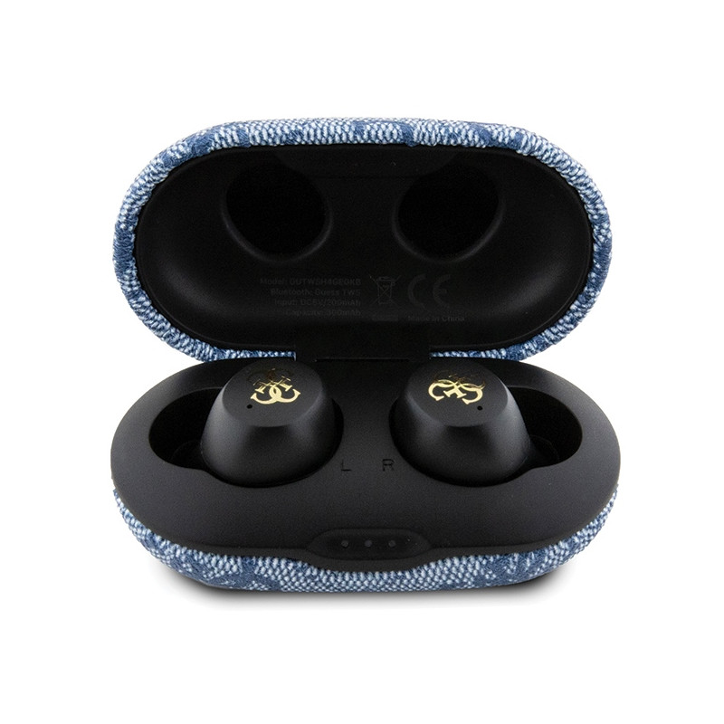 Słuchawki Bluetooth TWS Guess 4G Metal ze stacją dokującą ENC - niebieskie