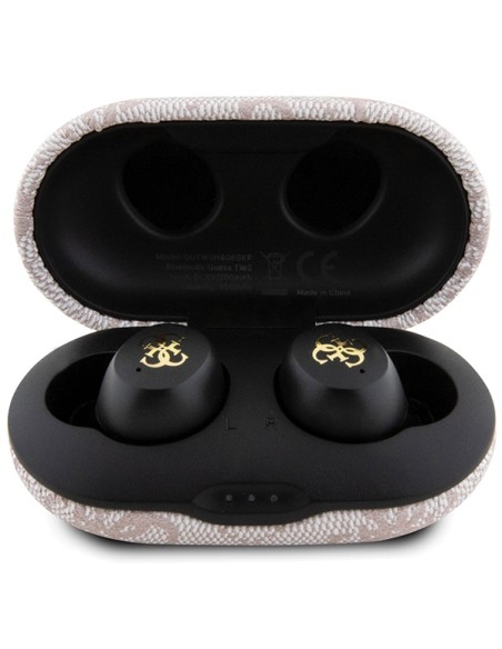 Słuchawki Bluetooth TWS Guess 4G Metal ze stacją dokującą ENC - różowe