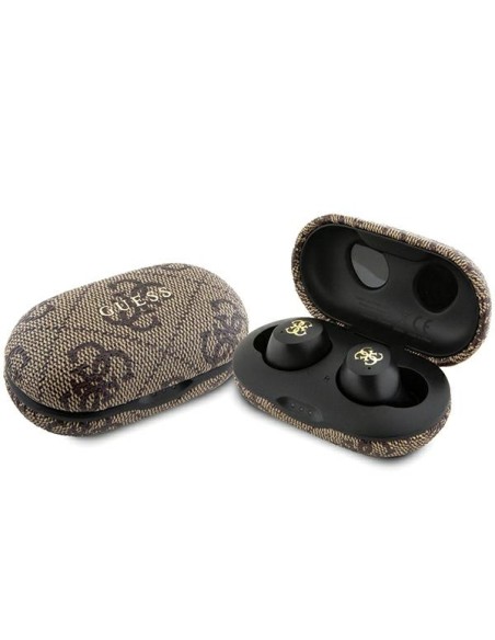 Słuchawki Bluetooth TWS Guess 4G Metal ze stacją dokującą ENC - brązowe Słuchawki Bluetooth TWS Guess 4G Metal ze stacją dokującą ENC - brązowe