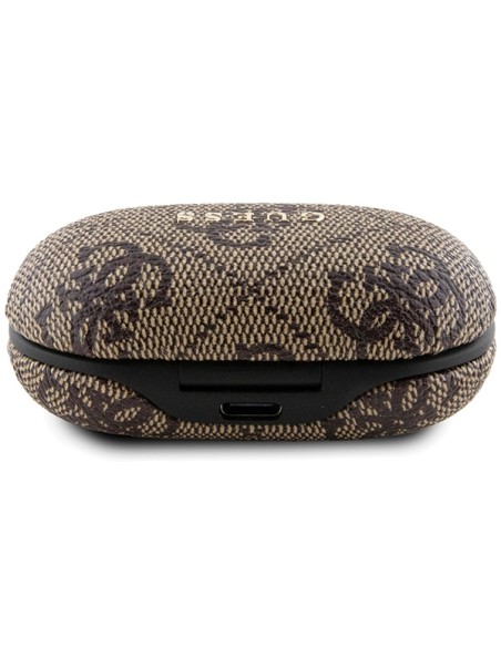 Słuchawki Bluetooth TWS Guess 4G Metal ze stacją dokującą ENC - brązowe Słuchawki Bluetooth TWS Guess 4G Metal ze stacją dokującą ENC - brązowe