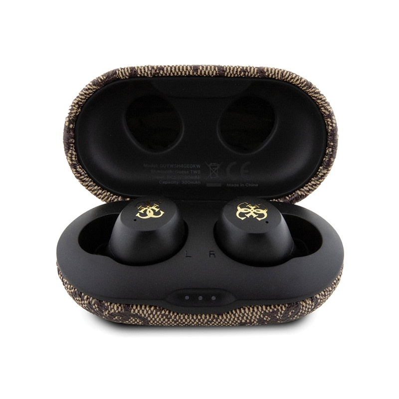 Słuchawki Bluetooth TWS Guess 4G Metal ze stacją dokującą ENC - brązowe