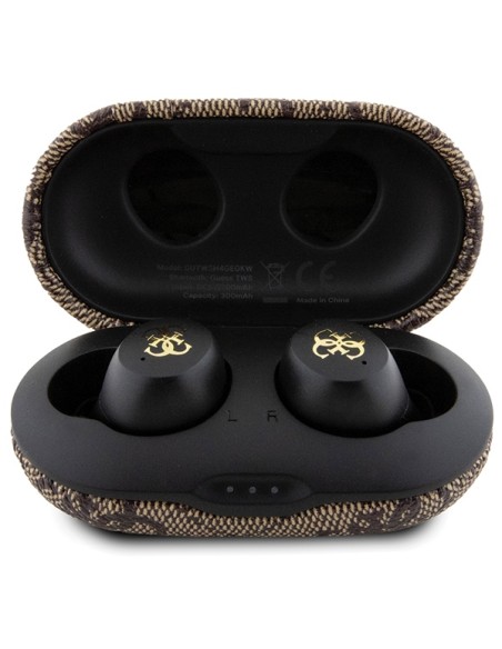 Słuchawki Bluetooth TWS Guess 4G Metal ze stacją dokującą ENC - brązowe Słuchawki Bluetooth TWS Guess 4G Metal ze stacją dokującą ENC - brązowe