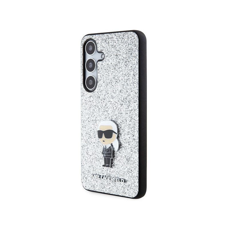 Etui Karl Lagerfeld Fixed Glitter Ikonik Logo Metal Pin na Samsung Galaxy S24+ - srebrne
