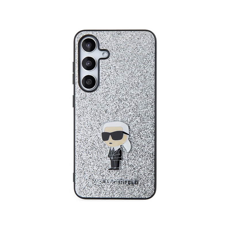 Etui Karl Lagerfeld Fixed Glitter Ikonik Logo Metal Pin na Samsung Galaxy S24+ - srebrne