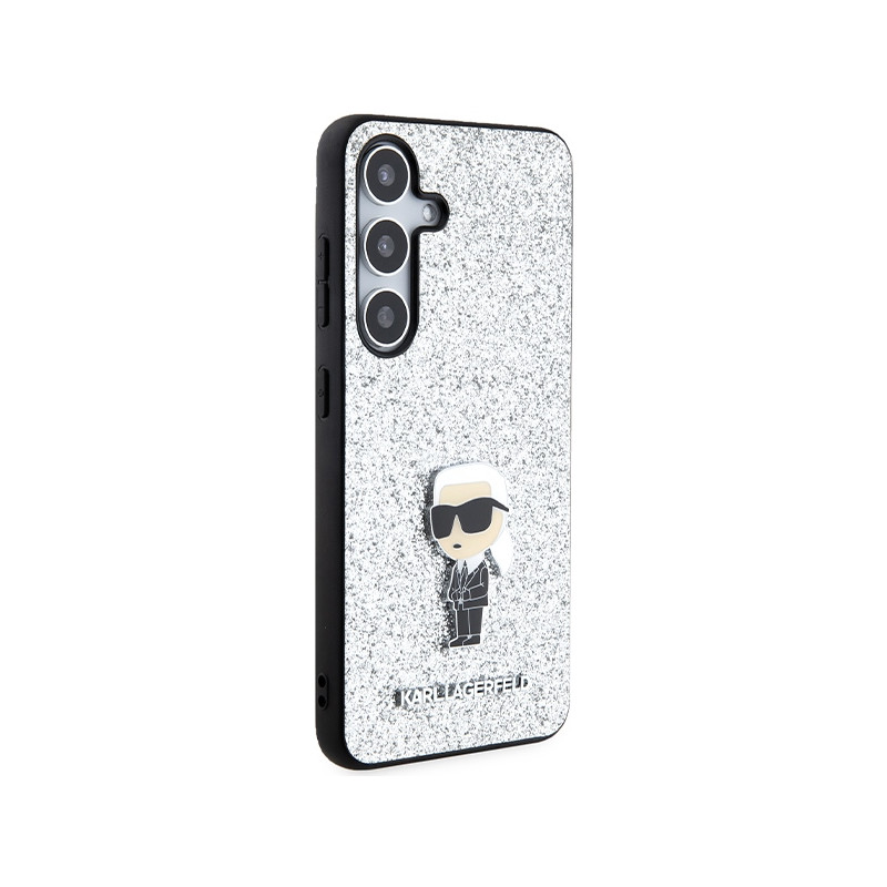 Etui Karl Lagerfeld Fixed Glitter Ikonik Logo Metal Pin na Samsung Galaxy S24+ - srebrne