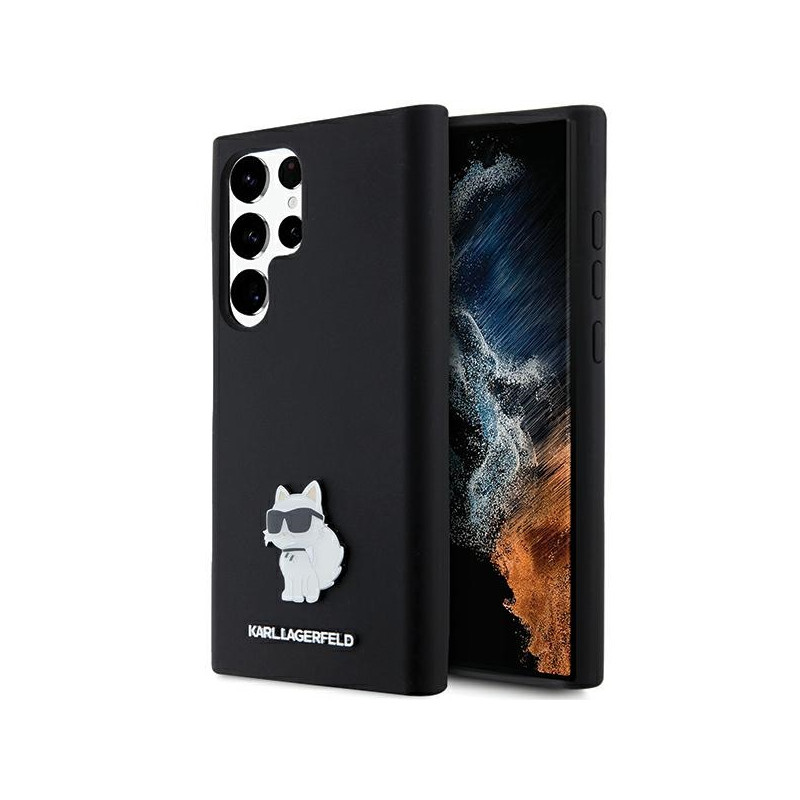 Etui Karl Lagerfeld Silicone Choupette Metal Pin na Samsung Galaxy S23 Ultra - czarne Etui Karl Lagerfeld Silicone Choupette Metal Pin na Samsung Galaxy S23 Ultra - czarne