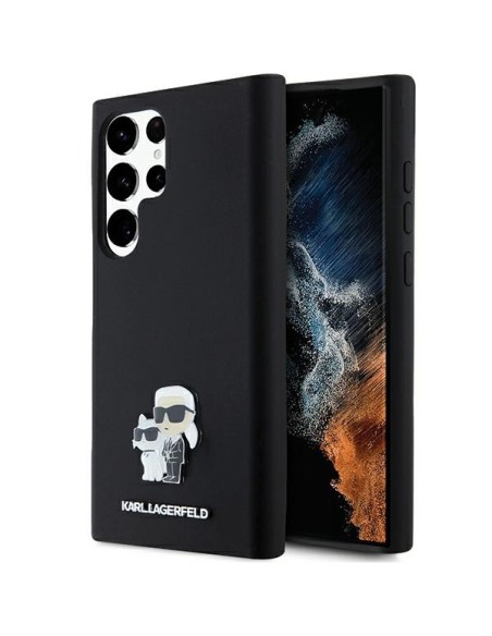 Etui Karl Lagerfeld Silicone Karl&Choupette Metal Pin na Samsung Galaxy S23 Ultra - czarne Etui Karl Lagerfeld Silicone Karl&Choupette Metal Pin na Samsung Galaxy S23 Ultra - czarne