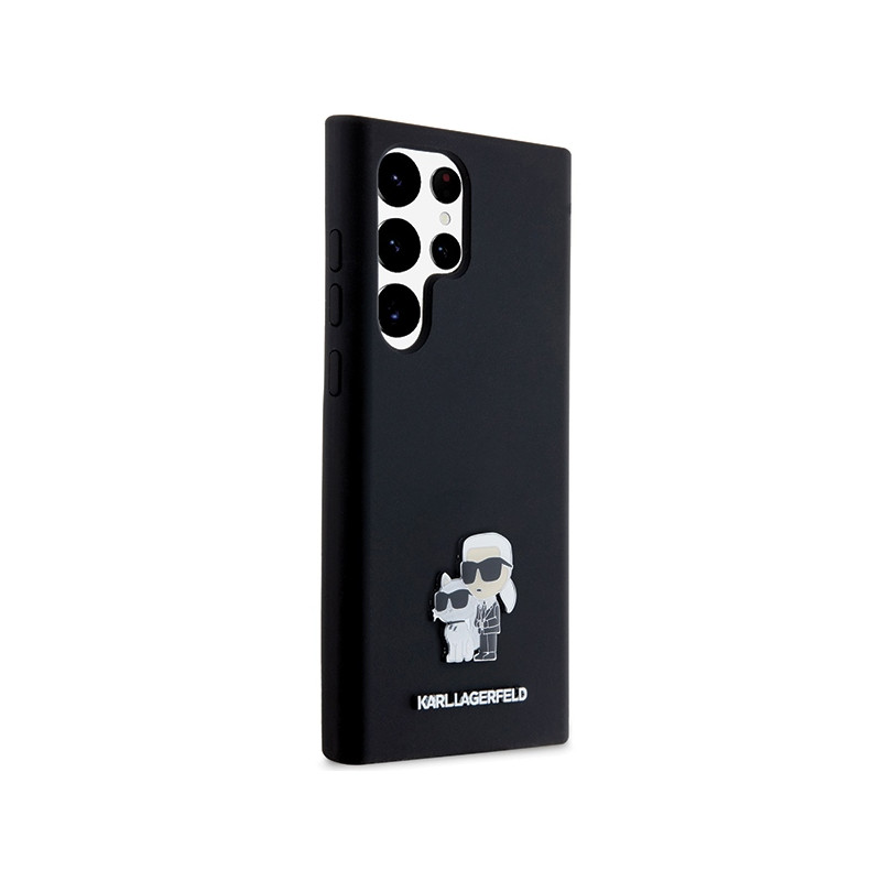 Etui Karl Lagerfeld Silicone Karl&Choupette Metal Pin na Samsung Galaxy S23 Ultra - czarne