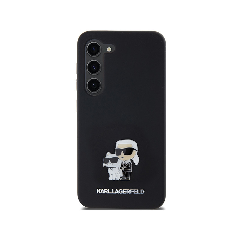 Etui Karl Lagerfeld Silicone Karl&Choupette Metal Pin na Samsung Galaxy S23 - czarne