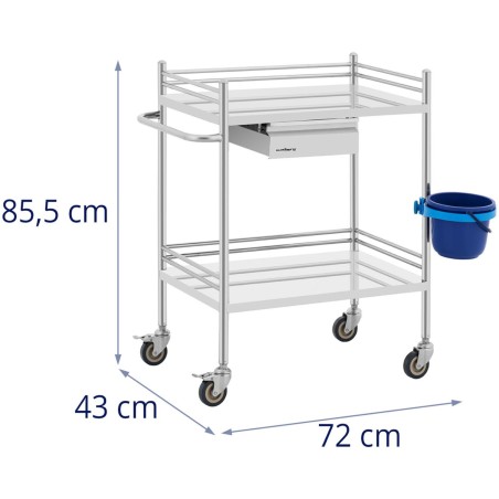 Kosmetinio gydymo laboratorinis vežimėlis iš plieno, stalčius, 2 lentynos, 72 x 43 x 85,5 cm Kosmetinio gydymo laboratorinis vežimėlis iš plieno, stalčius, 2 lentynos, 72 x 43 x 85,5 cm