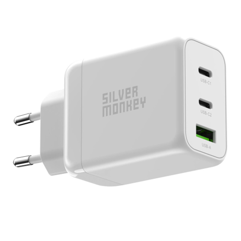 Ładowarka sieciowa Silver Monkey GaN 65W 2x USB-C PD 1x USB-A QC 3.0 - biała Ładowarka sieciowa Silver Monkey GaN 65W 2x USB-C PD 1x USB-A QC 3.0 - biała
