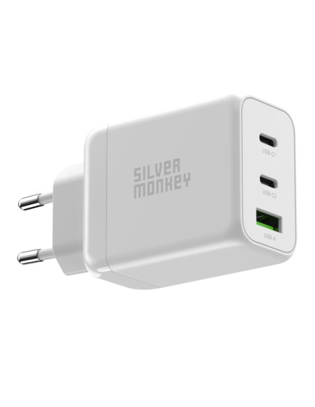 Ładowarka sieciowa Silver Monkey GaN 65W 2x USB-C PD 1x USB-A QC 3.0 - biała Ładowarka sieciowa Silver Monkey GaN 65W 2x USB-C PD 1x USB-A QC 3.0 - biała