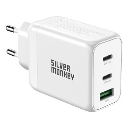 Ładowarka sieciowa Silver Monkey GaN 65W 2x USB-C PD 1x USB-A QC 3.0 - biała