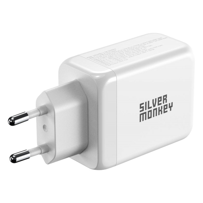 Ładowarka sieciowa Silver Monkey GaN 65W 2x USB-C PD 1x USB-A QC 3.0 - biała