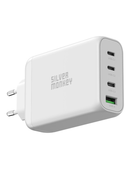 Ładowarka sieciowa Silver Monkey GaN 130W 3x USB-C PD 1x USB-A 3.0 QC - biała Ładowarka sieciowa Silver Monkey GaN 130W 3x USB-C PD 1x USB-A 3.0 QC - biała