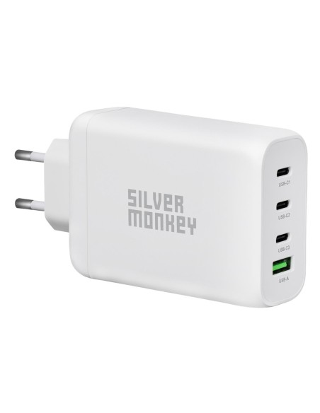 Ładowarka sieciowa Silver Monkey GaN 130W 3x USB-C PD 1x USB-A 3.0 QC - biała Ładowarka sieciowa Silver Monkey GaN 130W 3x USB-C PD 1x USB-A 3.0 QC - biała
