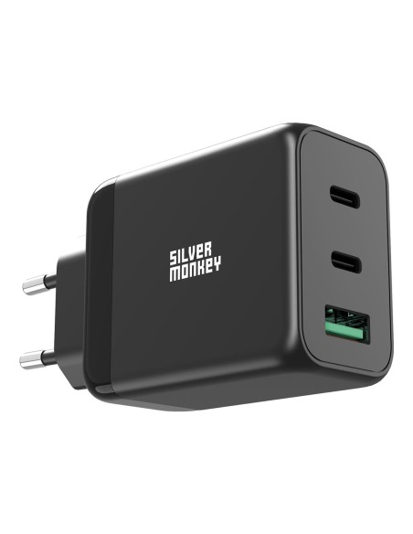 Ładowarka sieciowa Silver Monkey GaN 65W 2x USB-C PD 1x USB-A QC 3.0 - czarna