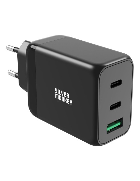 Ładowarka sieciowa Silver Monkey GaN 65W 2x USB-C PD 1x USB-A QC 3.0 - czarna