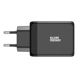 Ładowarka sieciowa Silver Monkey GaN 65W 2x USB-C PD 1x USB-A QC 3.0 - czarna