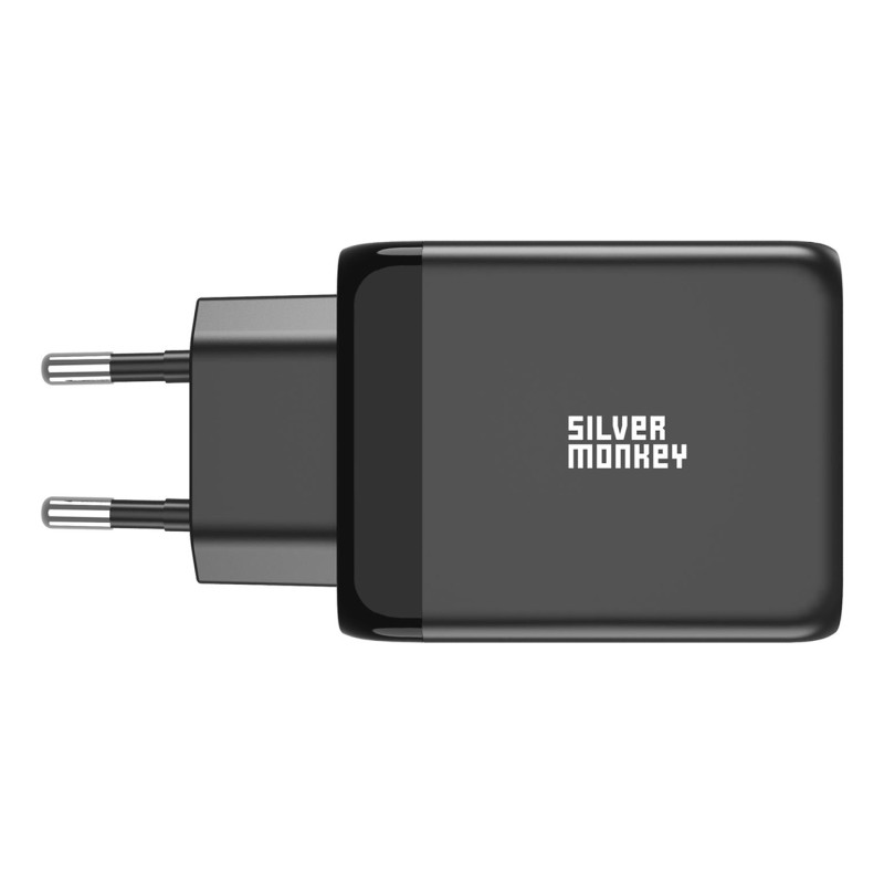 Ładowarka sieciowa Silver Monkey GaN 65W 2x USB-C PD 1x USB-A QC 3.0 - czarna