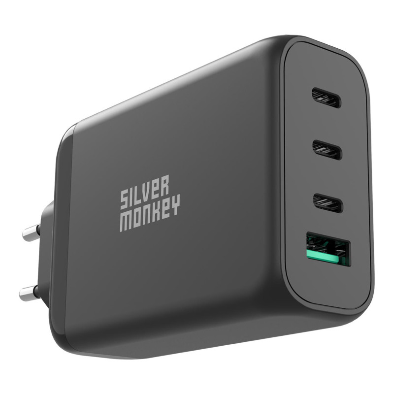 Ładowarka sieciowa Silver Monkey GaN 130W 3x USB-C PD 1x USB-A 3.0 QC - czarna Ładowarka sieciowa Silver Monkey GaN 130W 3x USB-C PD 1x USB-A 3.0 QC - czarna