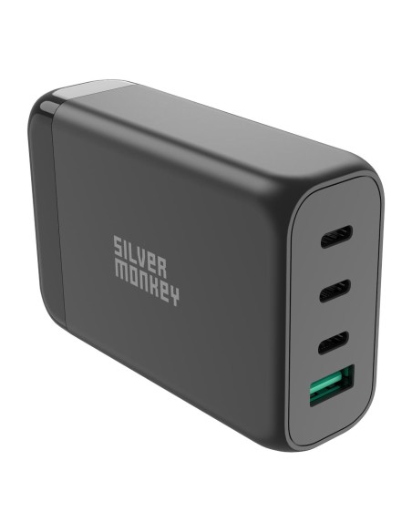 Ładowarka GaN Silver Monkey SMA151 130W 3xUSB-C PD USB-A QC 3.0 z odłączanym kablem zasilającym - biała