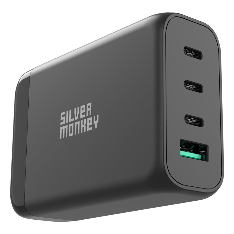 Ładowarka GaN Silver Monkey SMA151 130W 3xUSB-C PD USB-A QC 3.0 z odłączanym kablem zasilającym - biała