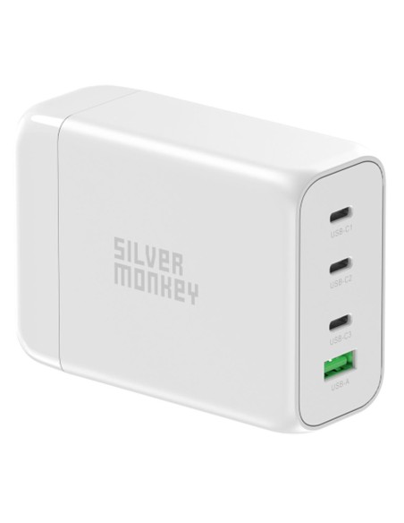 Ładowarka GaN Silver Monkey SMA152 130W 3xUSB-C PD USB-A QC 3.0 z odłączanym kablem zasilającym - biała
