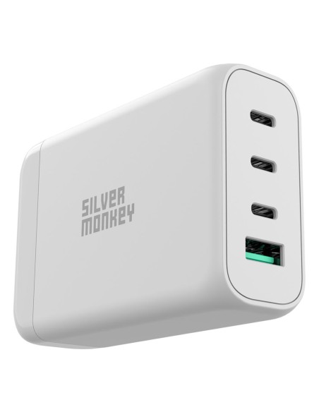 Ładowarka GaN Silver Monkey SMA152 130W 3xUSB-C PD USB-A QC 3.0 z odłączanym kablem zasilającym - biała