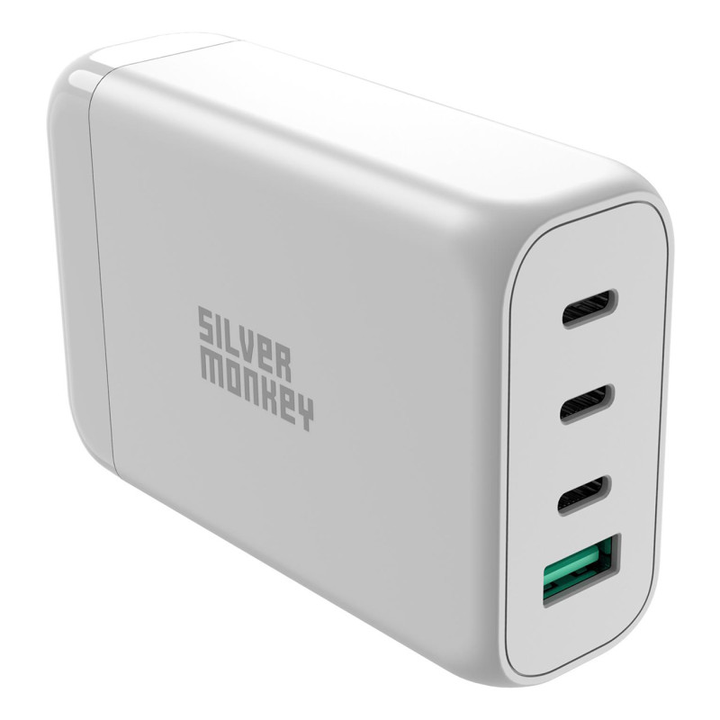Ładowarka GaN Silver Monkey SMA152 130W 3xUSB-C PD USB-A QC 3.0 z odłączanym kablem zasilającym - biała