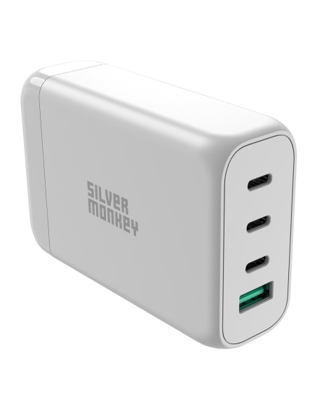 Ładowarka GaN Silver Monkey SMA152 130W 3xUSB-C PD USB-A QC 3.0 z odłączanym kablem zasilającym - biała