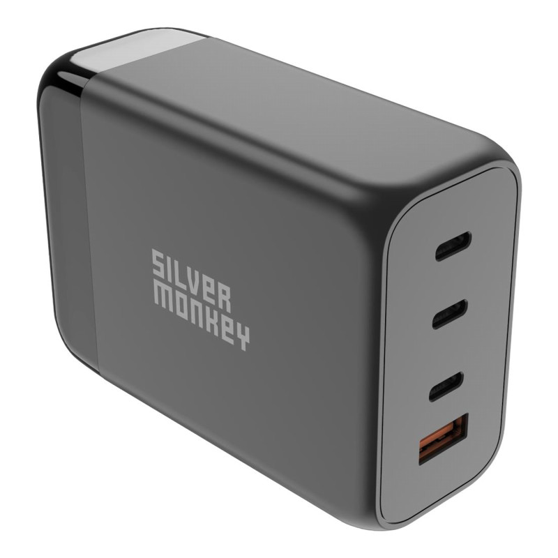 Ładowarka GaN Silver Monkey SMA155 200W 3xUSB-C PD USB-A QC 3.0 z odłączanym kablem zasilającym - czarna Ładowarka GaN Silver Monkey SMA155 200W 3xUSB-C PD USB-A QC 3.0 z odłączanym kablem zasilającym - czarna