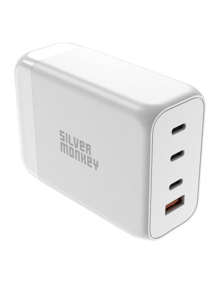 Ładowarka GaN Silver Monkey SMA156 200W 3x USB-C PD USB-A QC 3.0 z odłączanym kablem zasilającym - biała