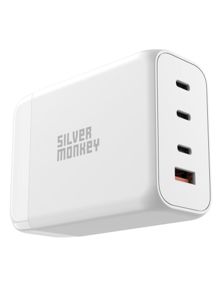 Ładowarka GaN Silver Monkey SMA156 200W 3x USB-C PD USB-A QC 3.0 z odłączanym kablem zasilającym - biała