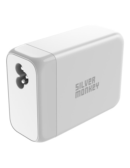 Ładowarka GaN Silver Monkey SMA156 200W 3x USB-C PD USB-A QC 3.0 z odłączanym kablem zasilającym - biała