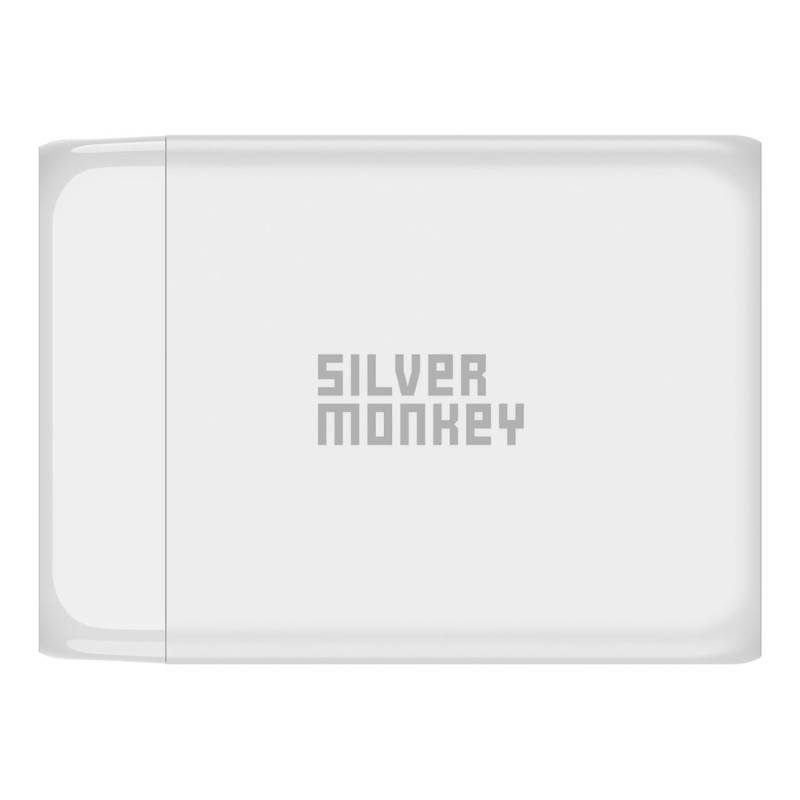Ładowarka GaN Silver Monkey SMA156 200W 3x USB-C PD USB-A QC 3.0 z odłączanym kablem zasilającym - biała