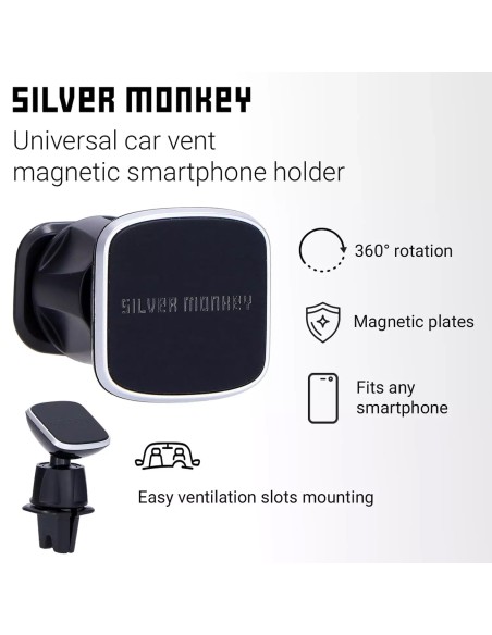 Uchwyt Silver Monkey CM-MGN-SM magnetyczny do samochodu na kratkę wentylacyjną - czarny Uchwyt Silver Monkey CM-MGN-SM magnetyczny do samochodu na kratkę wentylacyjną - czarny
