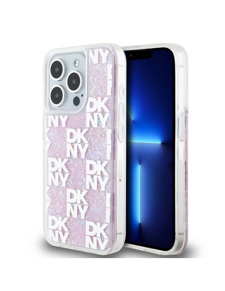 Etui DKNY Liquid Glitter Multilogo na iPhone 15 Pro - różowe Etui DKNY Liquid Glitter Multilogo na iPhone 15 Pro - różowe