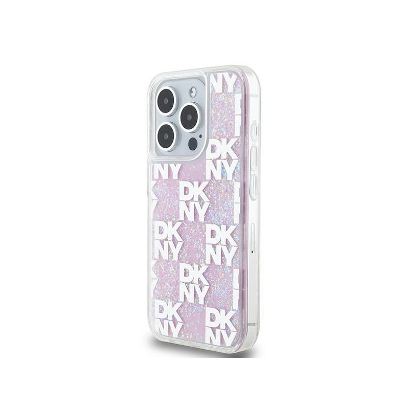 Etui DKNY Liquid Glitter Multilogo na iPhone 15 Pro - różowe