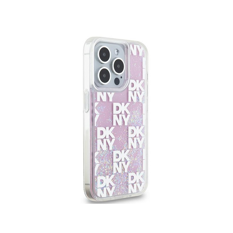 Etui DKNY Liquid Glitter Multilogo na iPhone 15 Pro - różowe