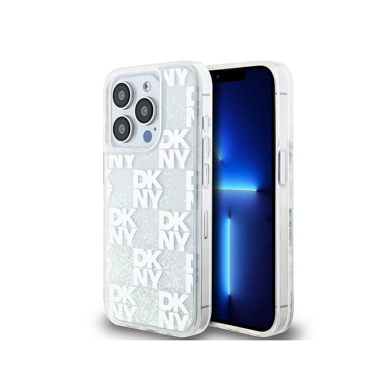 Etui DKNY Liquid Glitter Multilogo na iPhone 15 Pro - białe