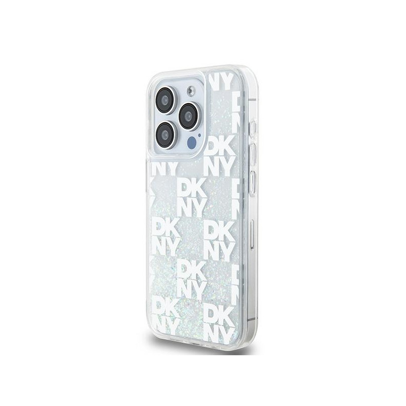 Etui DKNY Liquid Glitter Multilogo na iPhone 15 Pro - białe