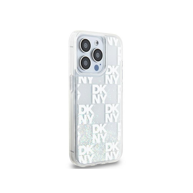 Etui DKNY Liquid Glitter Multilogo na iPhone 15 Pro - białe