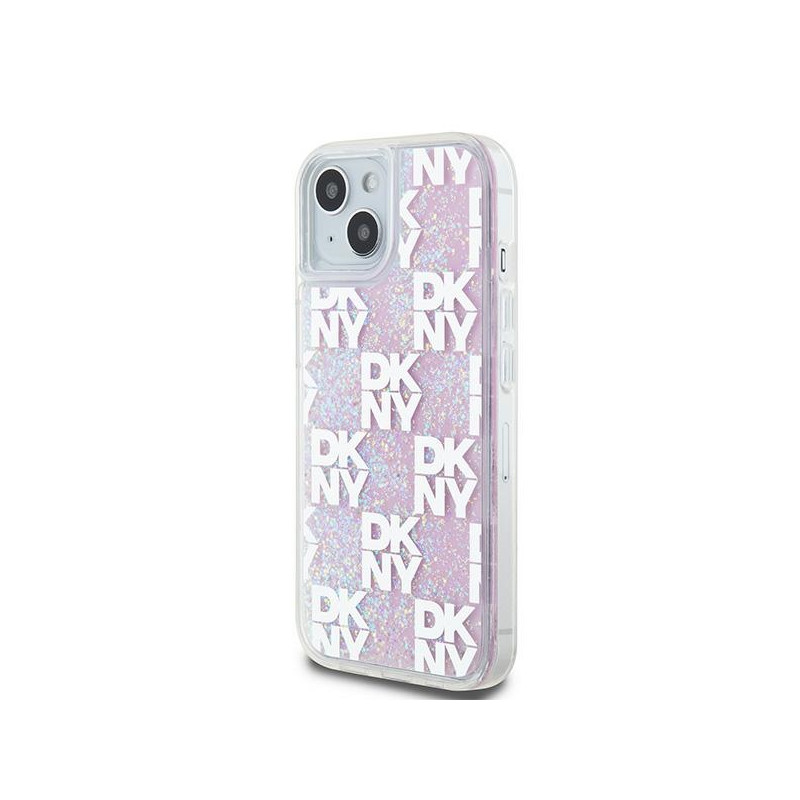 Etui DKNY Liquid Glitter Multilogo na iPhone 15 / 14 / 13 - różowe