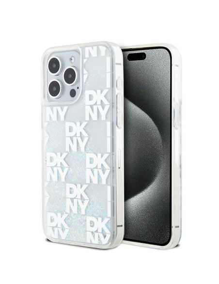 Etui DKNY Liquid Glitter Multilogo na iPhone 15 Pro Max - białe Etui DKNY Liquid Glitter Multilogo na iPhone 15 Pro Max - białe