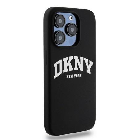 Etui DKNY Liquid Silicone White Printed Logo MagSafe na iPhone 14 Pro - czarne Etui DKNY Liquid Silicone White Printed Logo MagSafe na iPhone 14 Pro - czarne