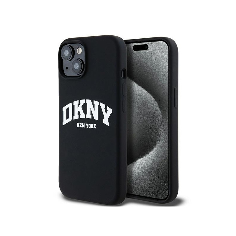 Etui DKNY Liquid Silicone White Printed Logo MagSafe na iPhone 14 / 15 / 13 - czarne